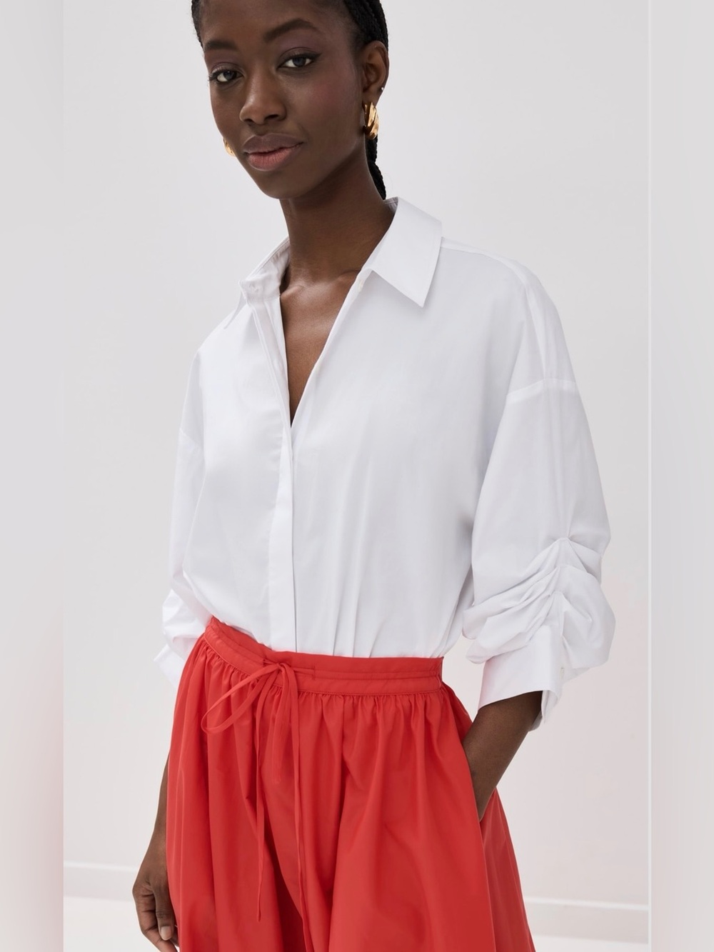 STAUD | Traverse White Button Down Bodysuit | Size M